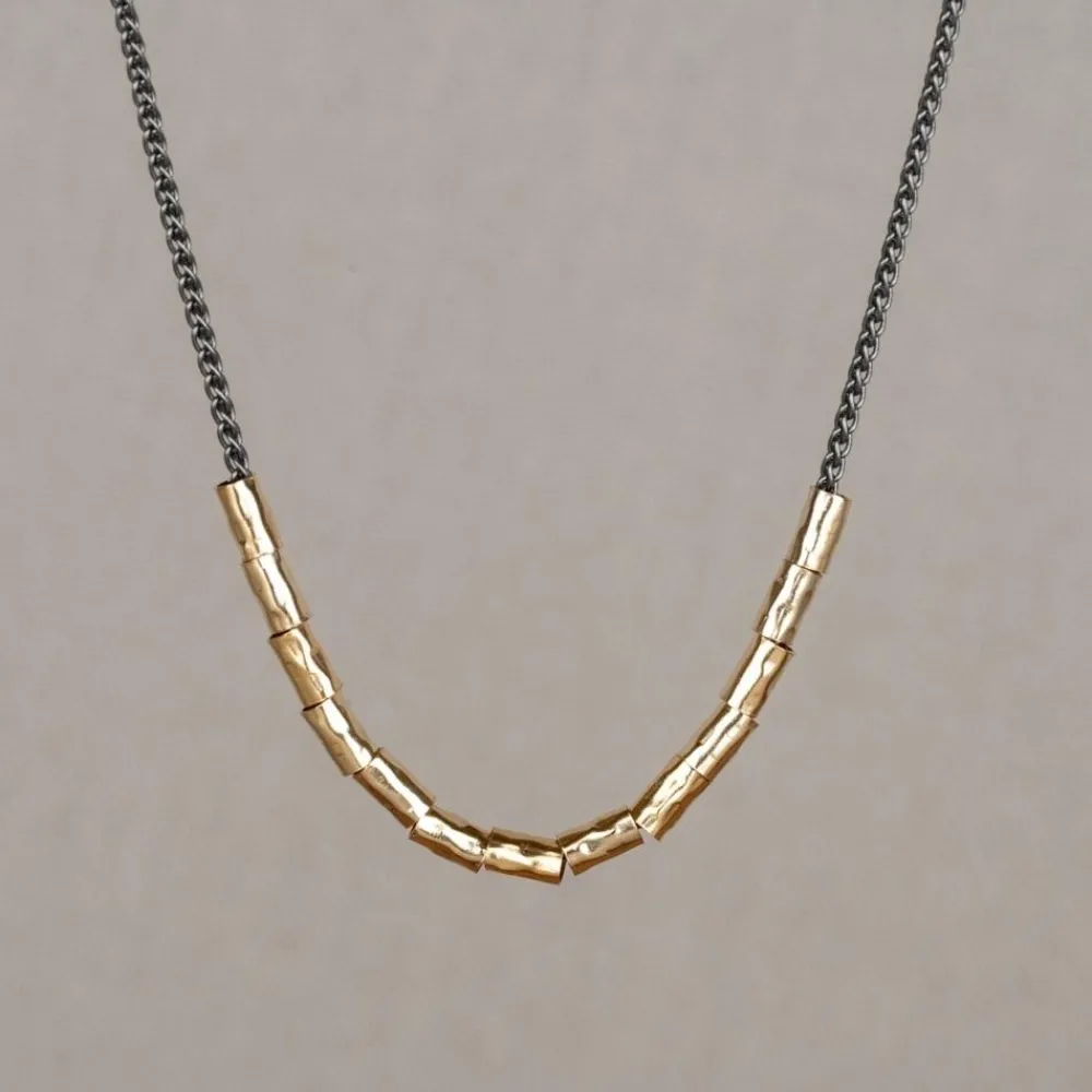 Jéh Jewels Touch Of Gold | Fine Line-Halskette Silber Oxy + Goldfilled Tubes