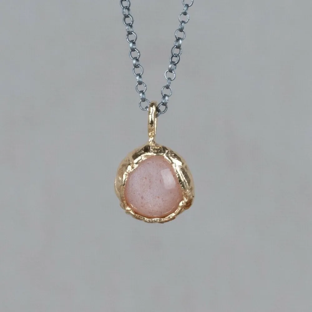 Jéh Jewels Touch Of Gold | Edelsteine-Halskette Silber Oxy + hänger vergoldet + rosa Mondstein