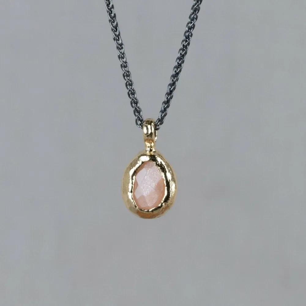 Jéh Jewels Touch Of Gold | Edelsteine-Halskette Silber Oxy + Rosa Mondstein