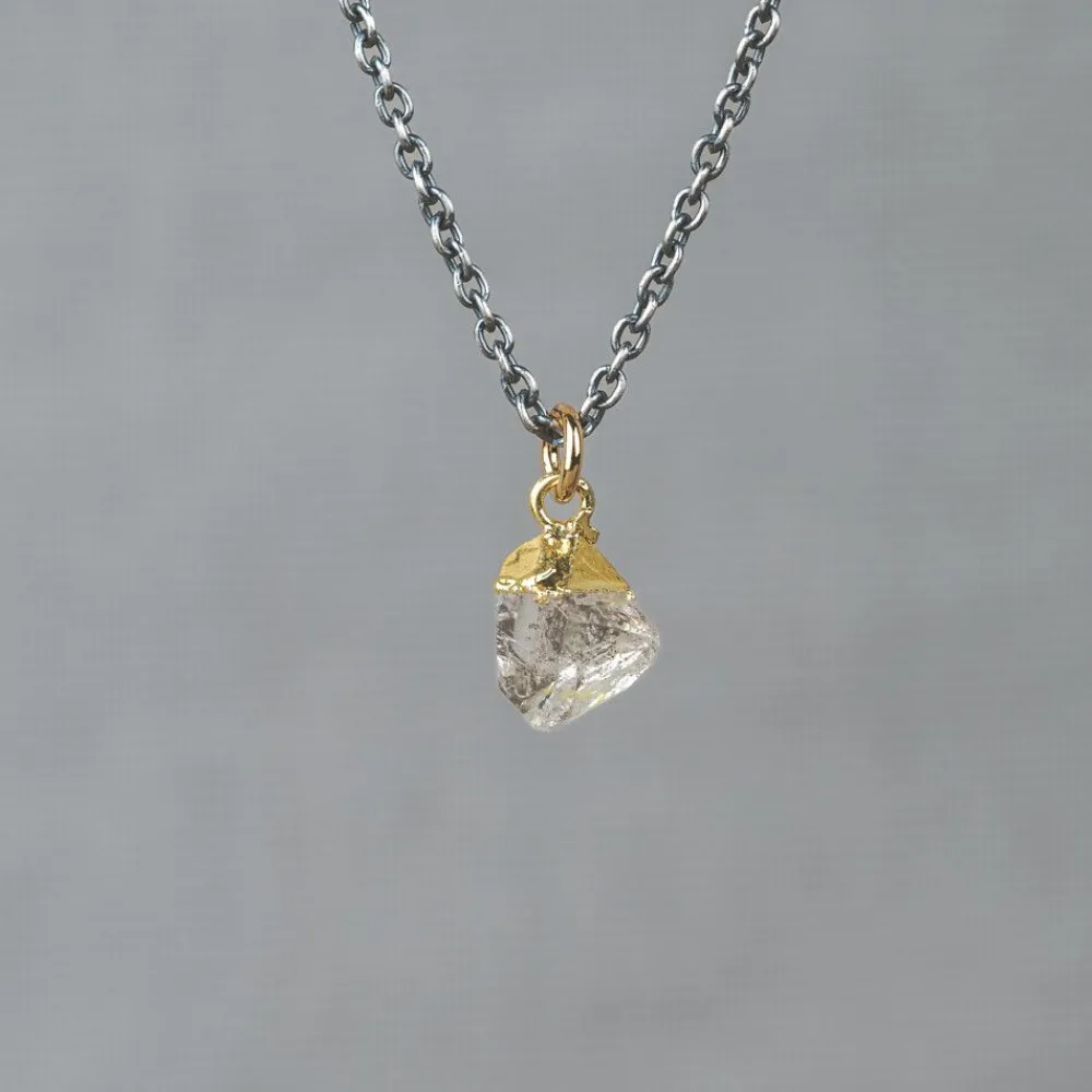 Jéh Jewels Touch Of Gold | Edelsteine-Halskette Silber Oxy + vergoldeter Herkimer Diamant + Rohdiamant