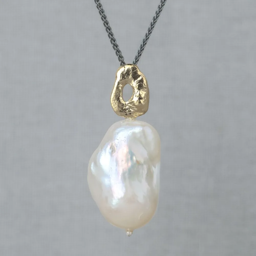 Jéh Jewels Touch Of Gold | Pearls-Halskette Silber Oxy + vergoldet + Pretty Perfect Pearl
