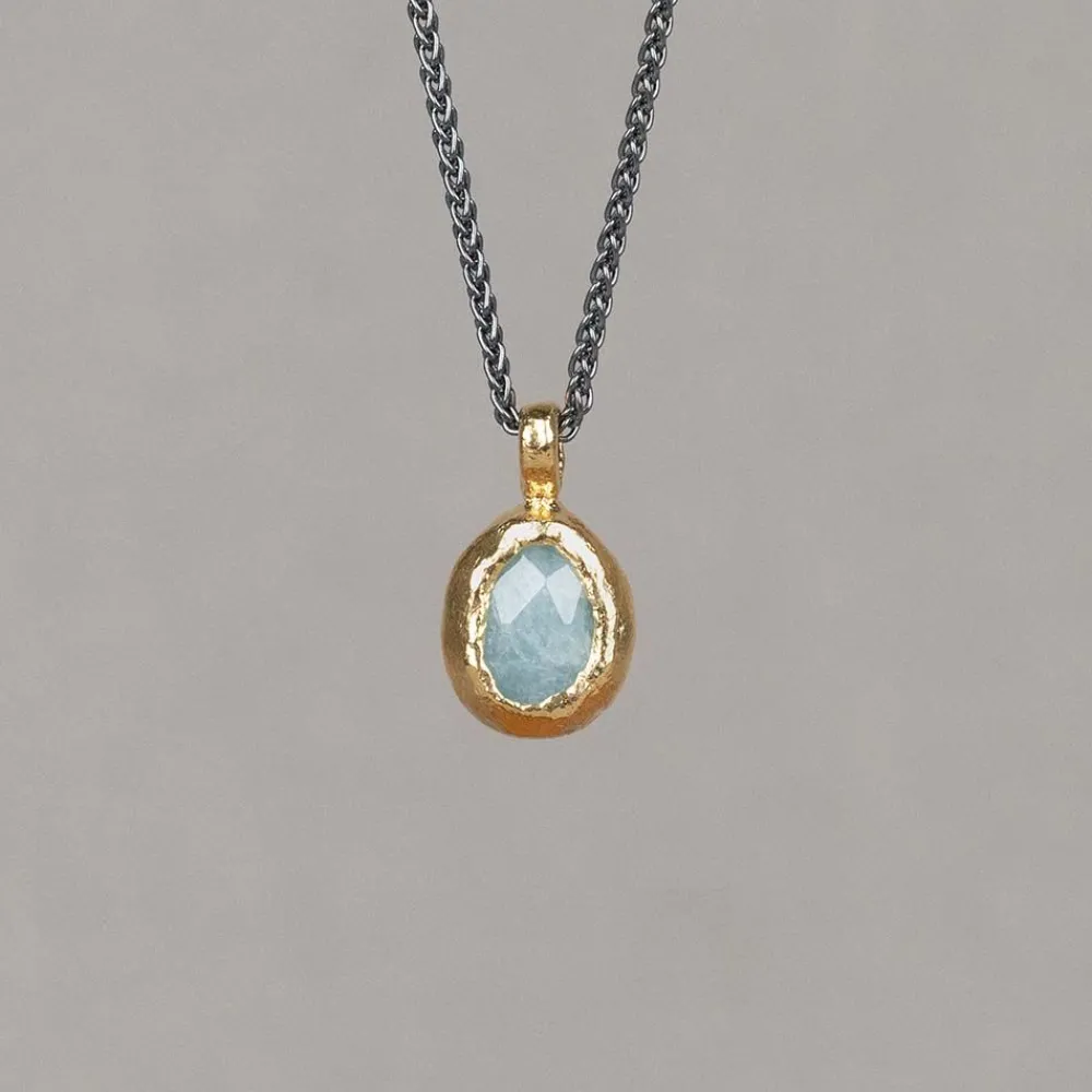 Jéh Jewels Touch Of Gold | Edelsteine-Halskette Silber Oxy + vergoldet + Aquamarin