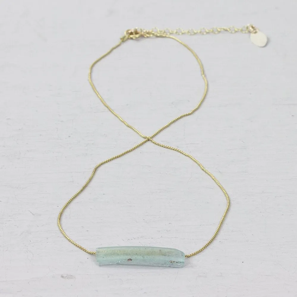 Jéh Jewels Touch Of Gold | Fine Line-Halskette vergoldet römisches Glas
