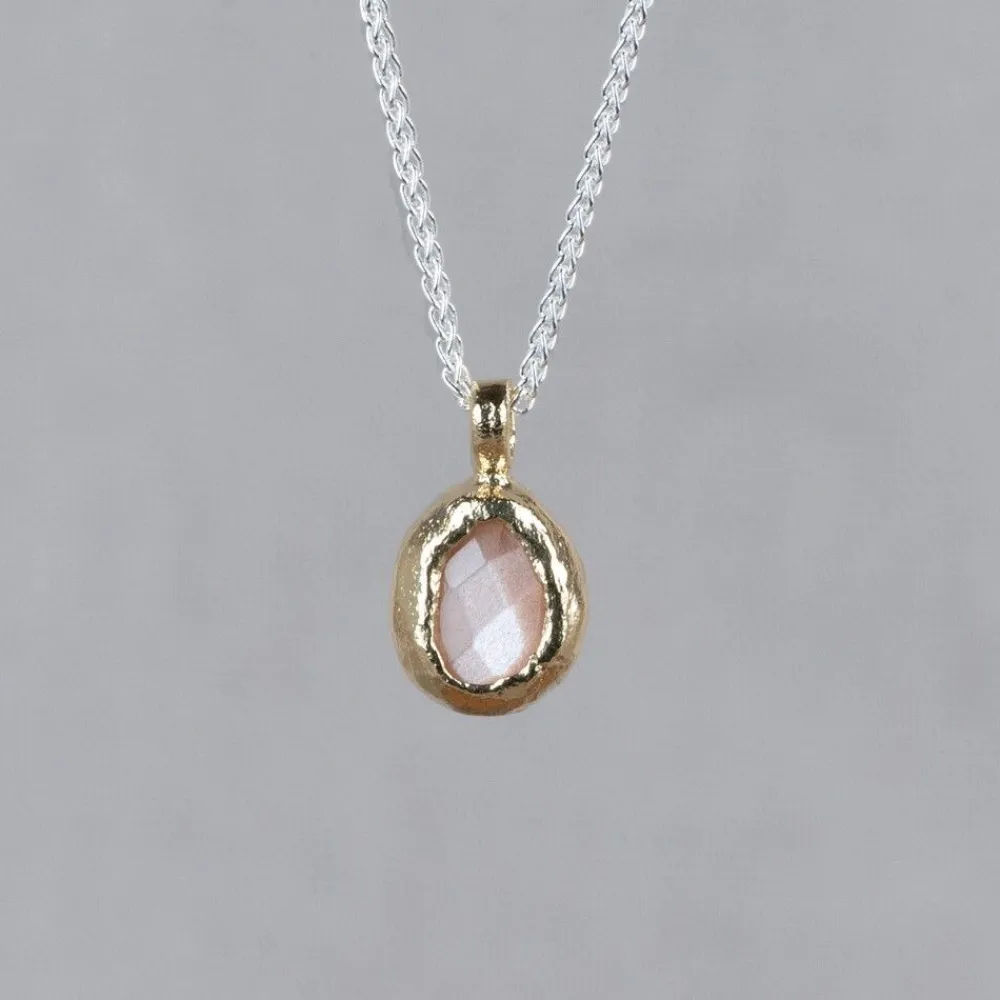 Jéh Jewels Edelsteine | Touch Of Gold-Halskette Weißsilber + Rosa Mondstein