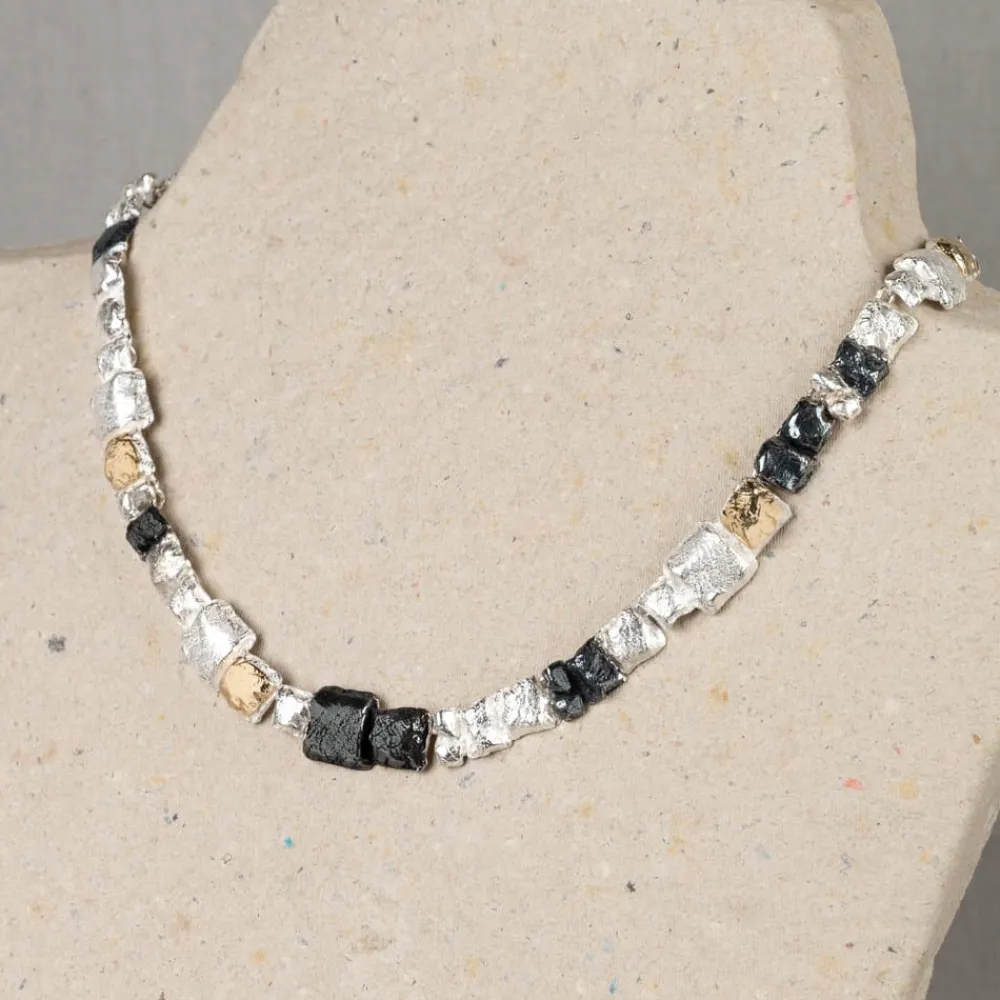 Jéh Jewels Touch Of Gold | Jéh Colliers-Halskette Würfel Silber Oxy + versilbert