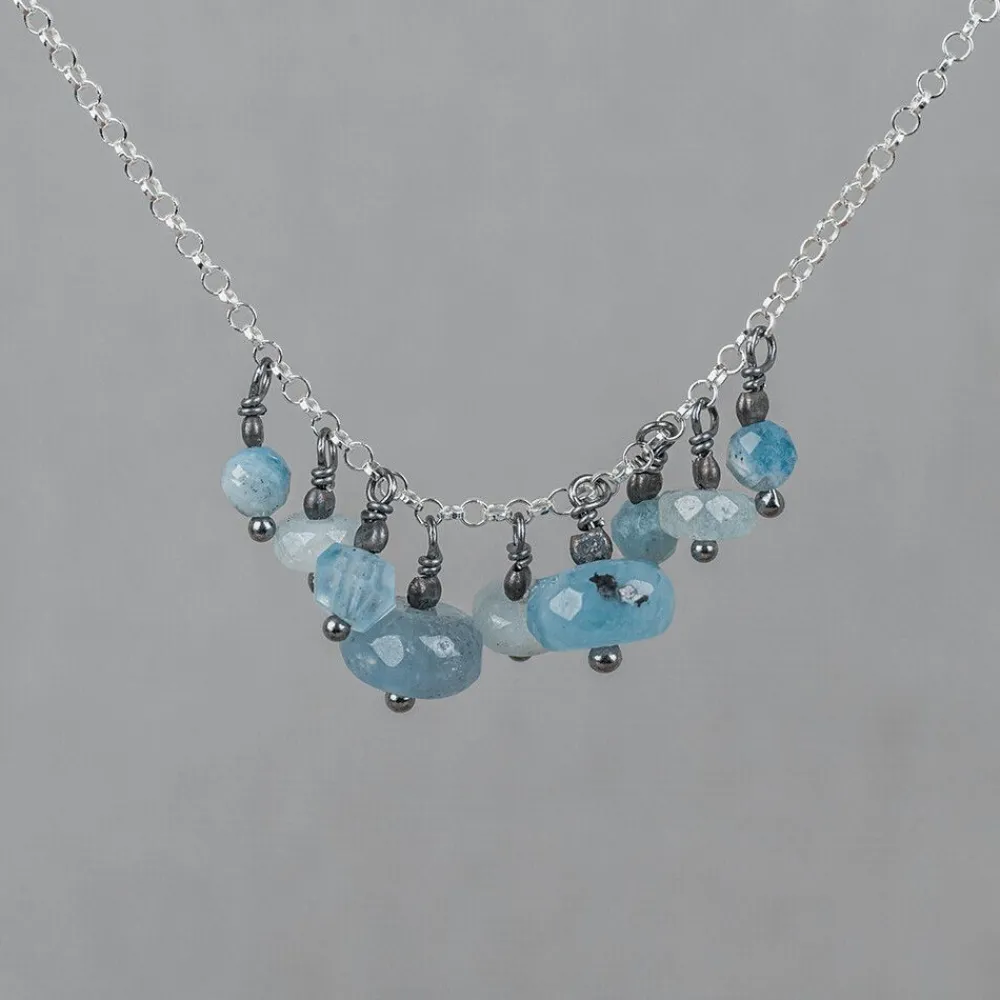 Jéh Jewels Silver | Edelsteine-Halskettenbündel aus Silber + Aquamarin