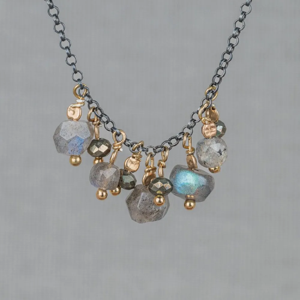Jéh Jewels Touch Of Gold | Edelsteine-Halskettenbündel aus vergoldetem Silber + Labradorit + Pyrit