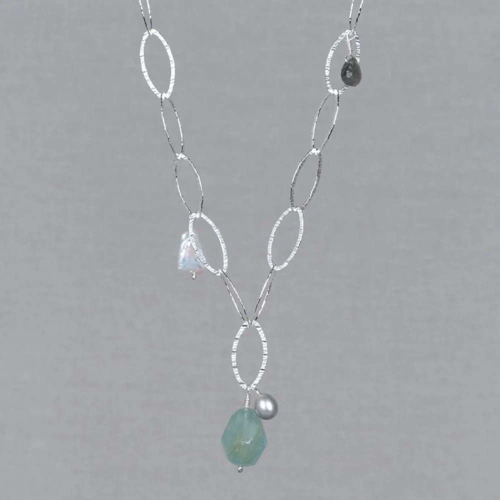 Jéh Jewels Silver | Edelsteine-Halskettenglied Silber + Aquamarin + Perle + Labradorit