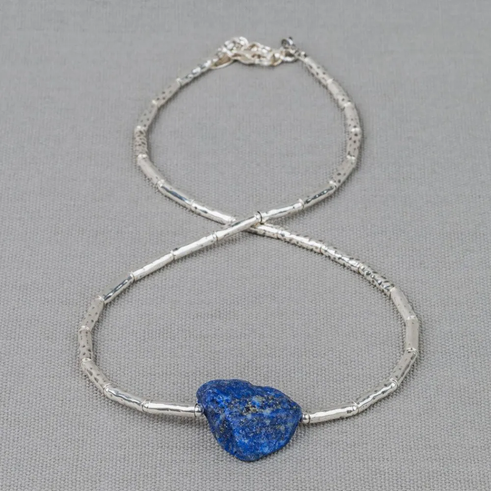 Jéh Jewels Tubes | Silver-Halskettenröhren aus glattem Silber + Lapislazuli