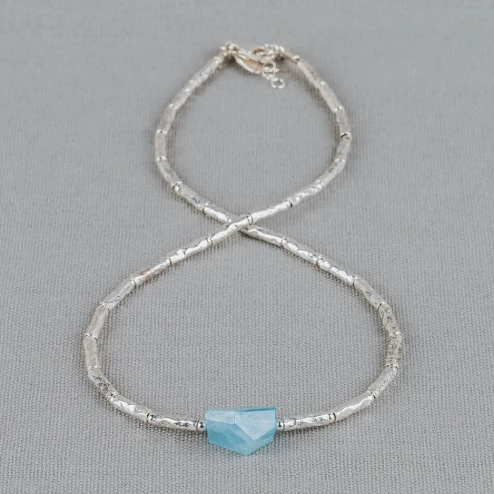 Jéh Jewels Tubes | Silver-Halskettenröhren aus glattem Silber + Aquamarin