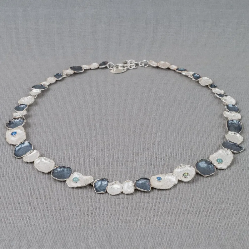 Jéh Jewels Silver | Edelsteine-Halskettenschalen mit Labradorit, Kyanit und Aquamarin