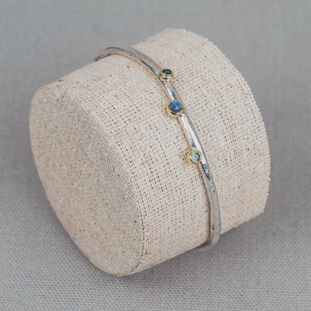 Jéh Jewels 9 Carat + | Touch Of Gold-Klemmarmband Silber + 9 Karat + Labradorit + Turmalin