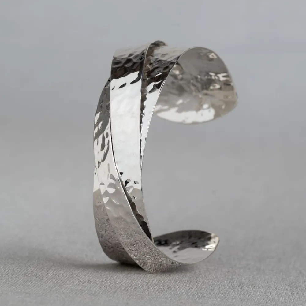 Jéh Jewels Silver | Clip Armbänder-Klemmband aus gehämmertem Silbergeflecht