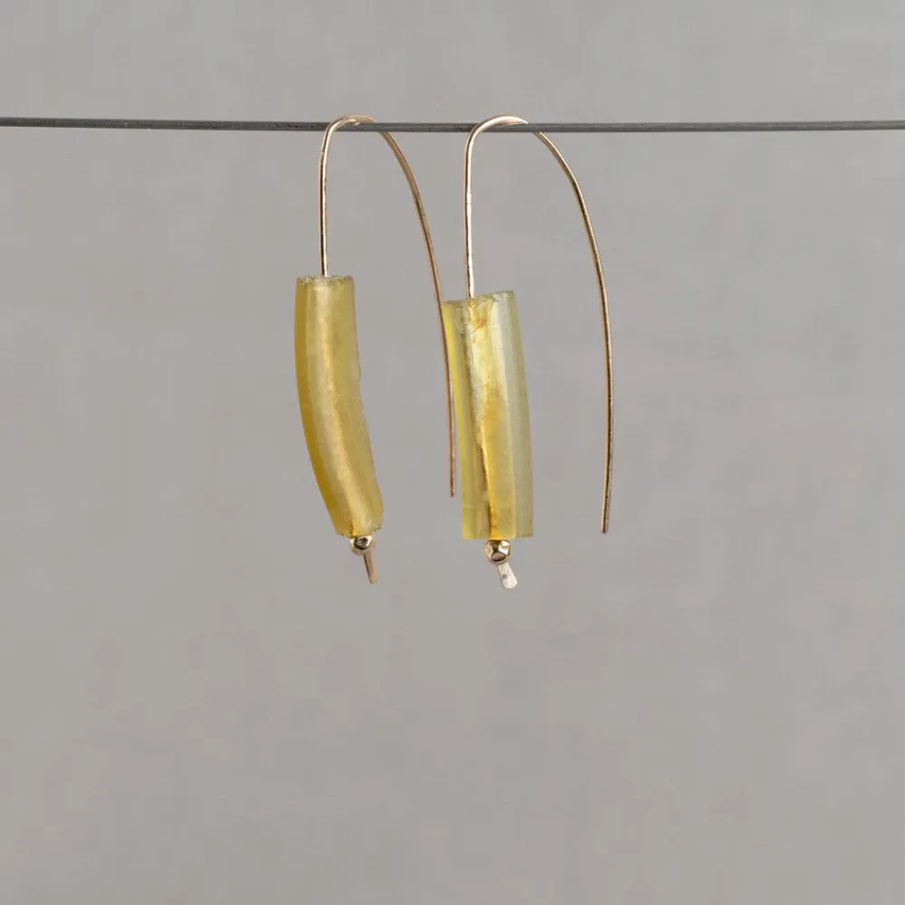 Jéh Jewels Touch Of Gold | Ohrhänger-Ohrhaken Goldfilled + Römisches Glas Olivgrün