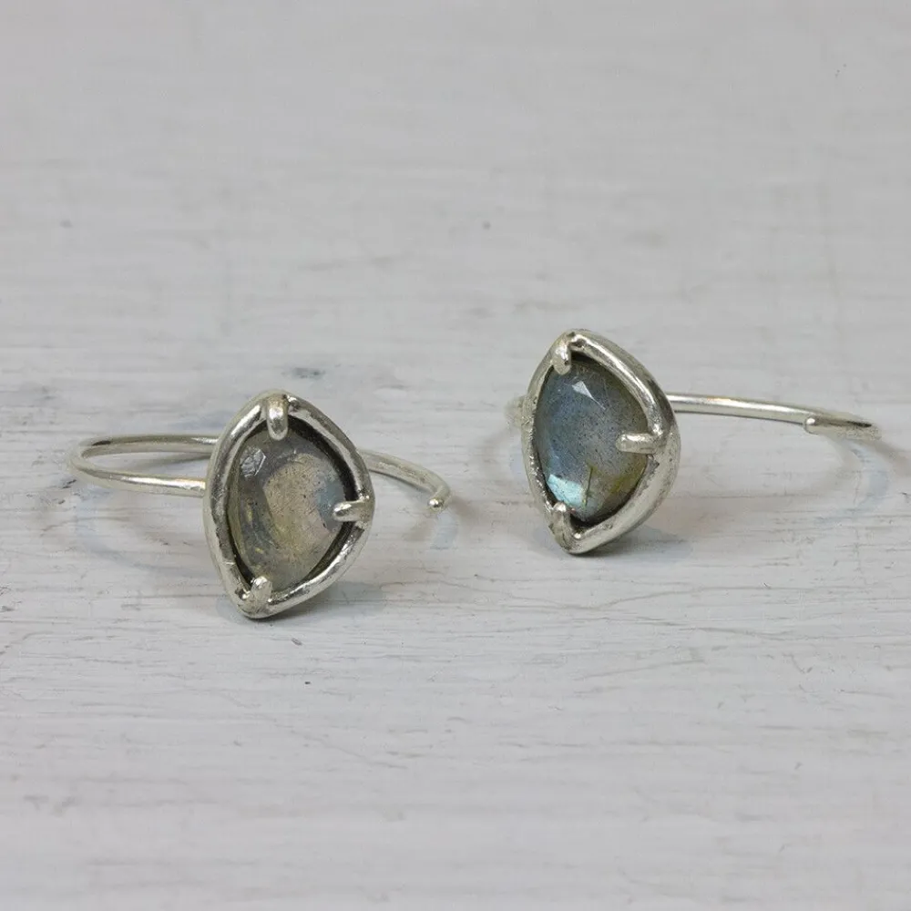 Jéh Jewels Silver | Edelsteine-Ohrhaken Silber mit Knopf Labradorit