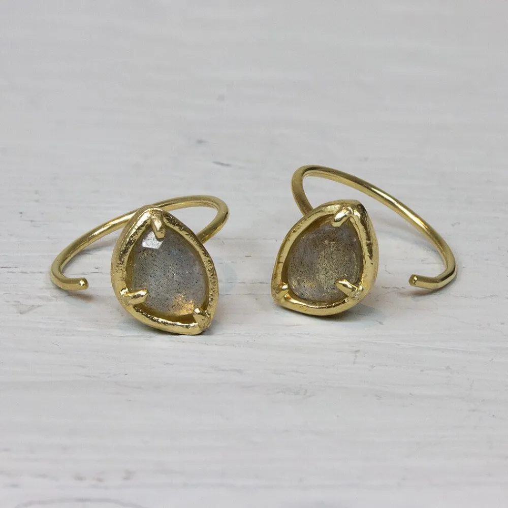 Jéh Jewels Touch Of Gold | Creool-Ohrhaken vergoldet mit Knopf Labradorit