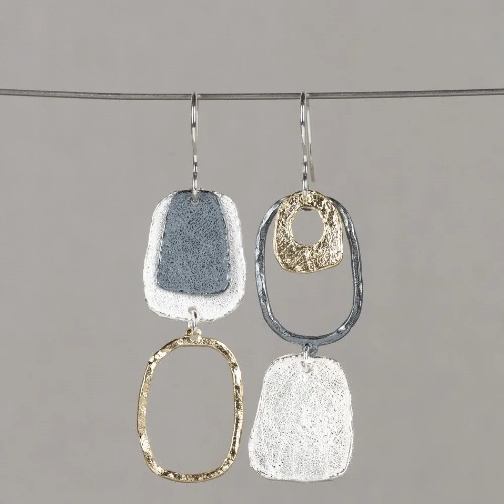 Jéh Jewels Touch Of Gold | Ohrhänger-Ohrhanger verschiedenes Silber oxy + versilbert