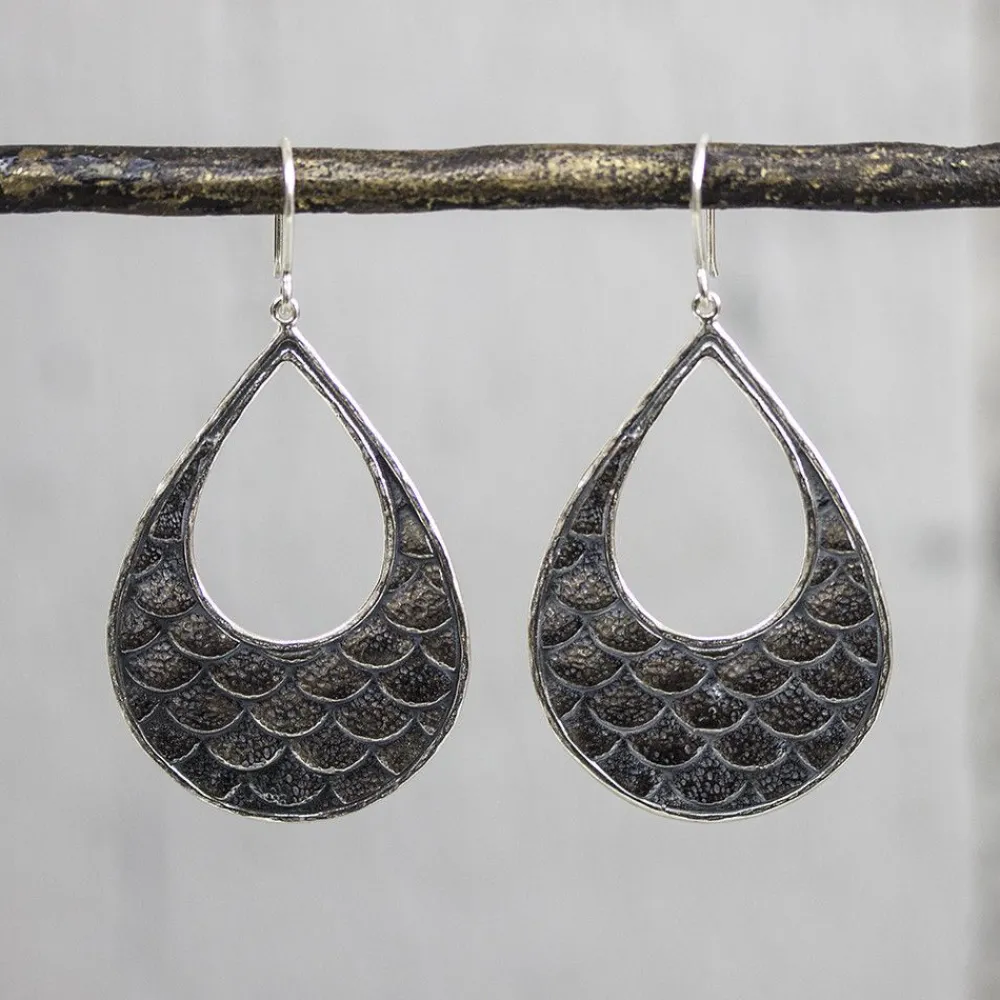 Jéh Jewels Silver | Ohrhänger-Ohrhänger mit Schuppen Silber Oxy