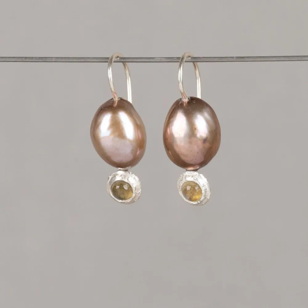 Jéh Jewels Pearls | Ohrhänger-Ohrhänger Weiß Silber mit brown Perle und Labradorit