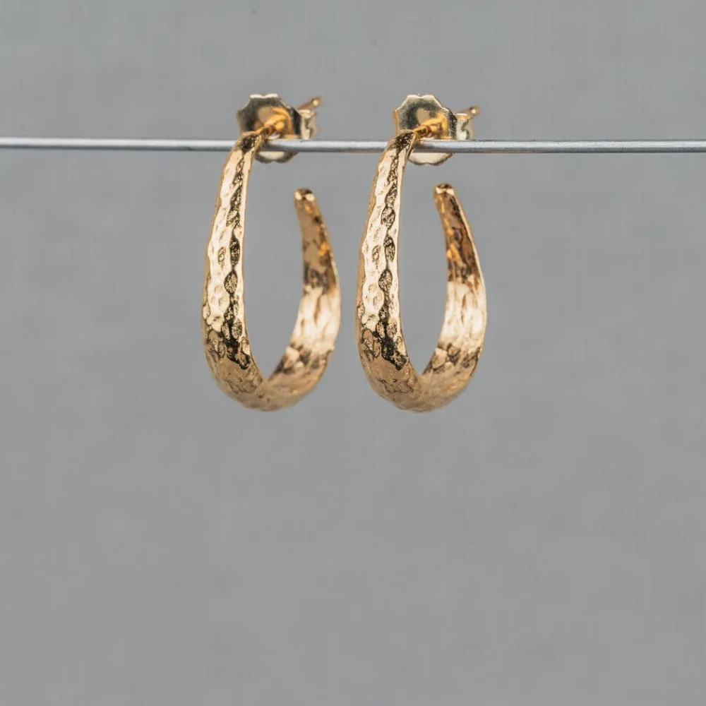 Jéh Jewels Touch Of Gold | Creool-Ohrreif Silber vergoldet oval + gehämmert