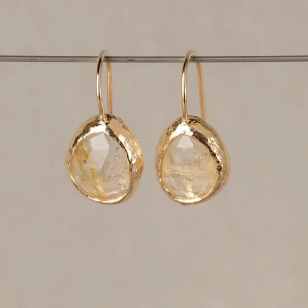 Jéh Jewels Touch Of Gold | Ohrhänger-Ohrring großer Tropfen Rutilquarz
