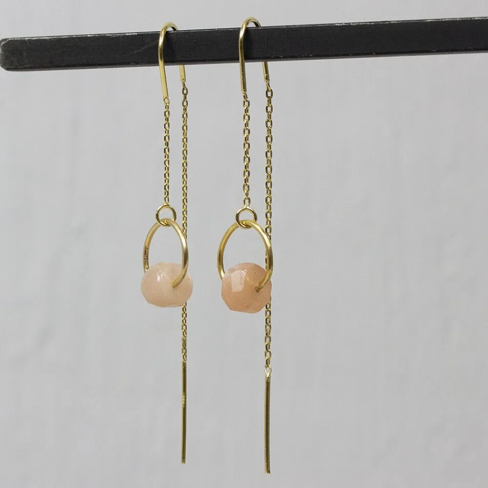 Jéh Jewels Touch Of Gold | Ohrhänger-Ohrring mit Rosa Mondstein