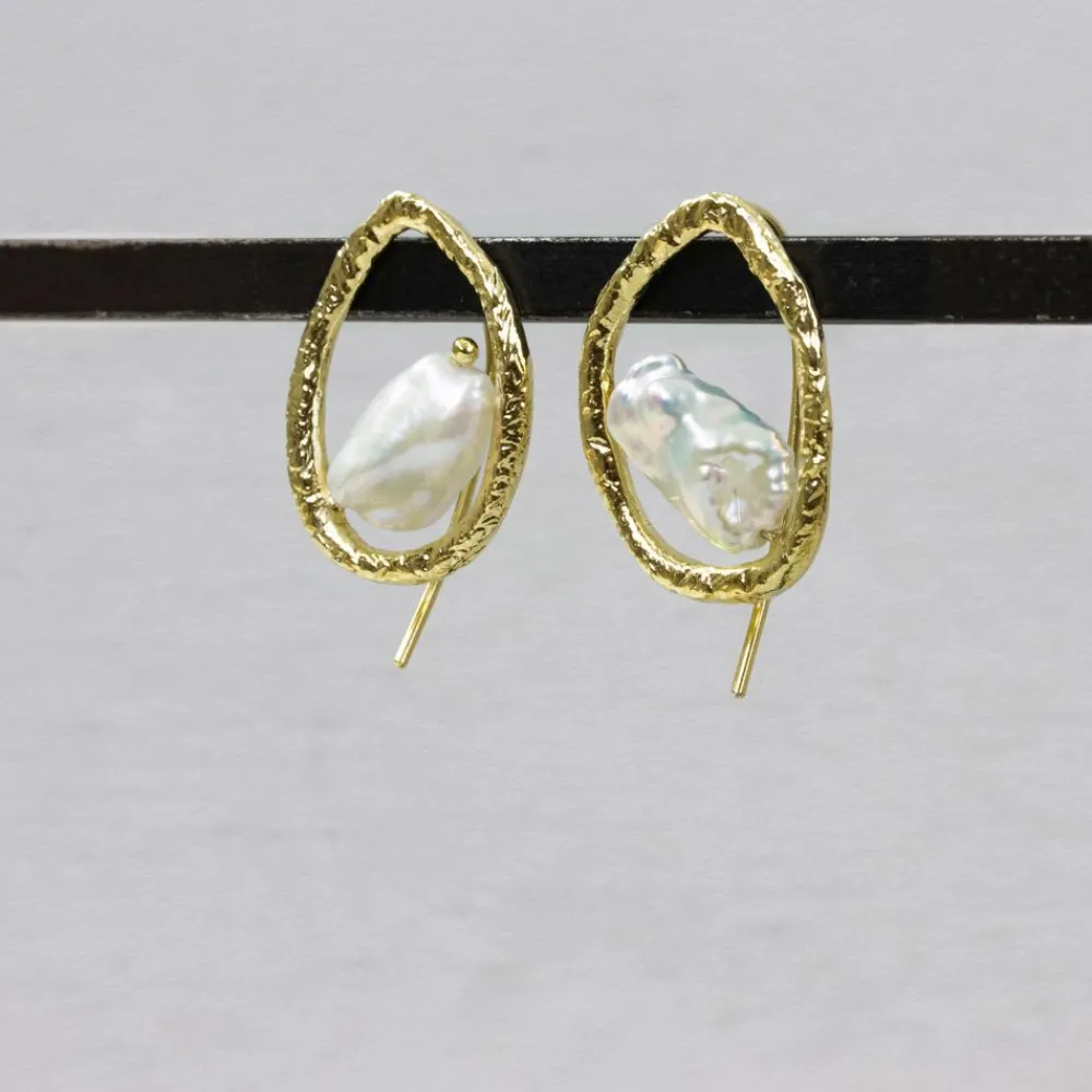 Jéh Jewels Touch Of Gold | Pearls-Ohrring offen Silber vergoldet