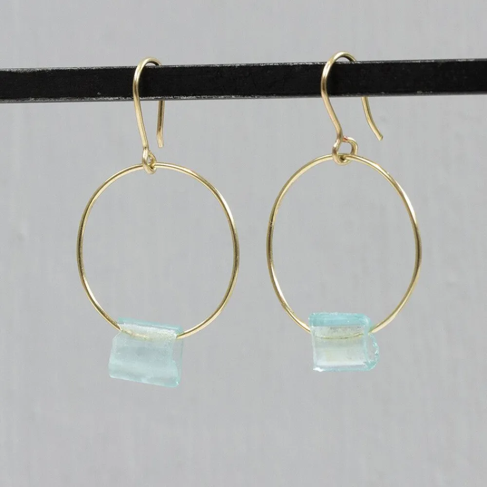 Jéh Jewels Touch Of Gold | Ohrhänger-Ohrring rund Goldfilled + römisches Glas