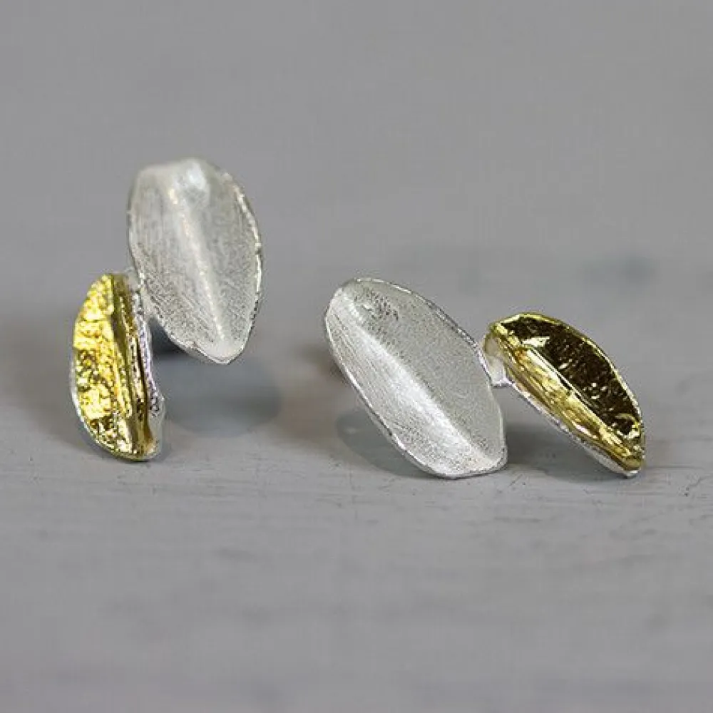 Jéh Jewels Touch Of Gold | Ohrstecker-Ohrringe Silber weiß und vergoldet Doppelblatt