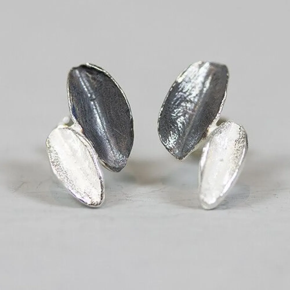 Jéh Jewels Silver | Ohrstecker-Ohrringe silberweiß und oxy Doppelblatt
