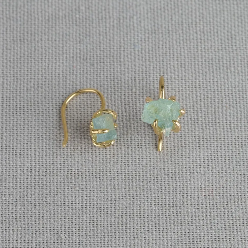 Jéh Jewels Ohrhänger | Edelsteine-Ohrringe vergoldet + roher Aquamarin