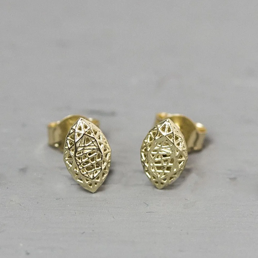 Jéh Jewels 3d Gold-Ohrstecker 14 Karat Gold Navette klein