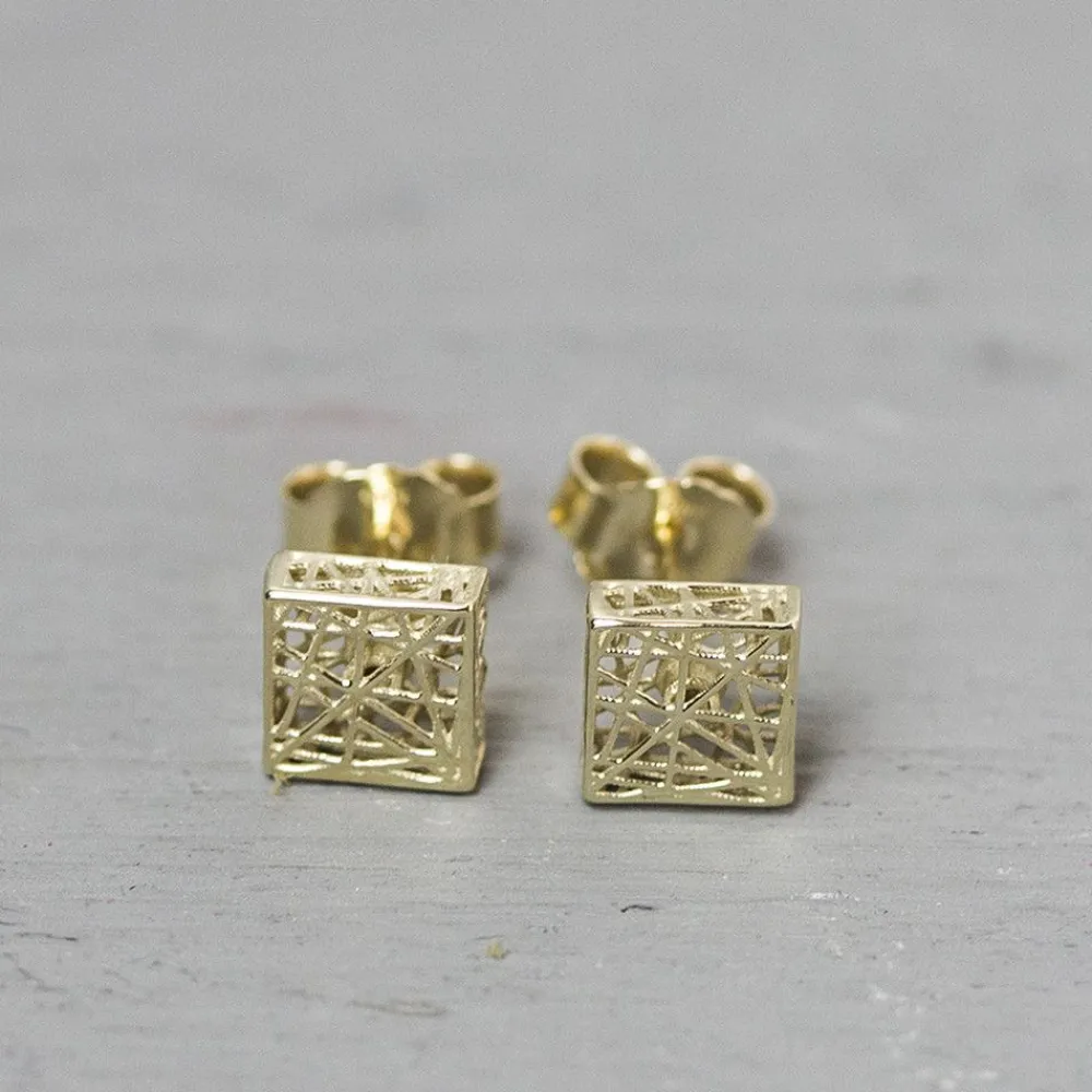 Jéh Jewels 3d Gold-Ohrstecker 14 Karat Gold Quadrat