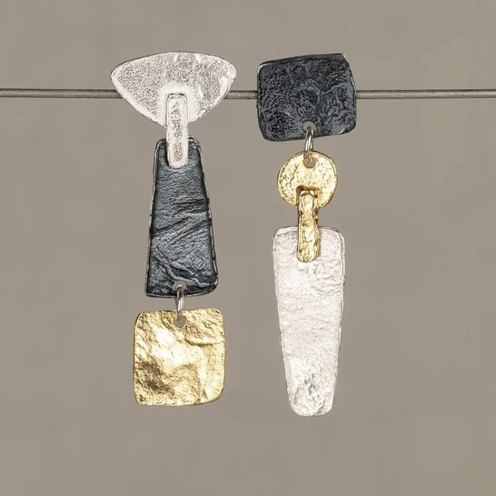 Jéh Jewels Touch Of Gold | Lang Ohrstecker-Ohrstecker asymmetrisch eckig Silber, Oxy, vergoldet
