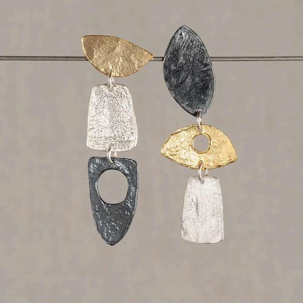 Jéh Jewels Lang Ohrstecker | Evergreens-Ohrstecker asymmetrisch oval, Silber, Oxy, vergoldet