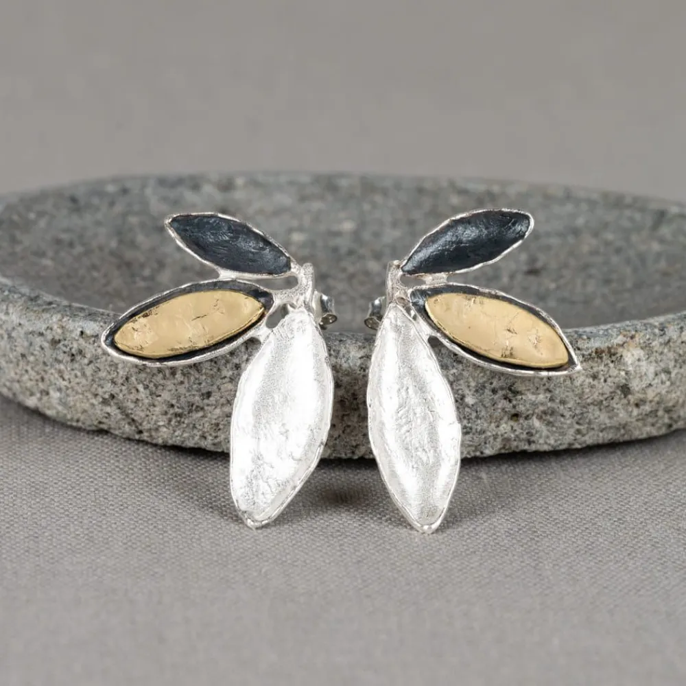 Jéh Jewels Touch Of Gold | Lang Ohrstecker-Ohrstecker aus Silber, Oxy, vergoldete Verzierung