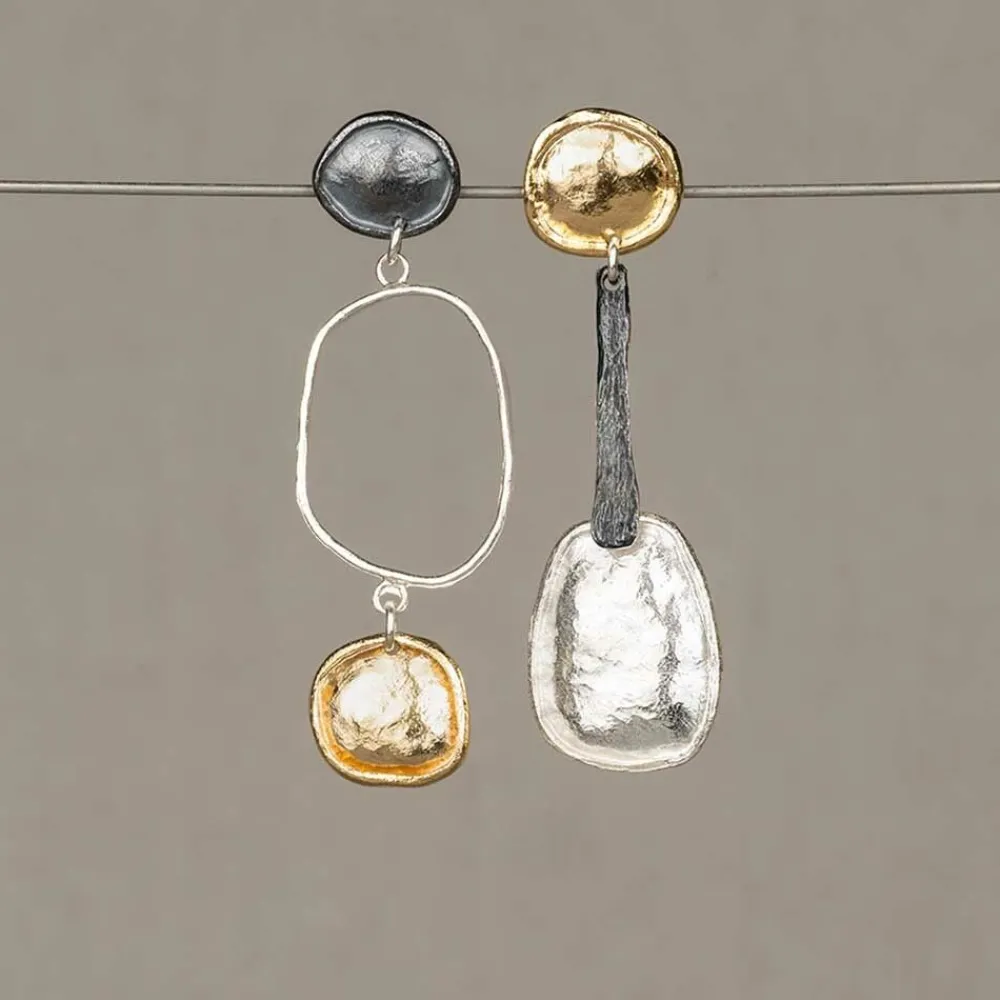 Jéh Jewels Touch Of Gold | Lang Ohrstecker-Ohrstecker aus Silber, Oxy, vergoldet, asymmetrische Crea