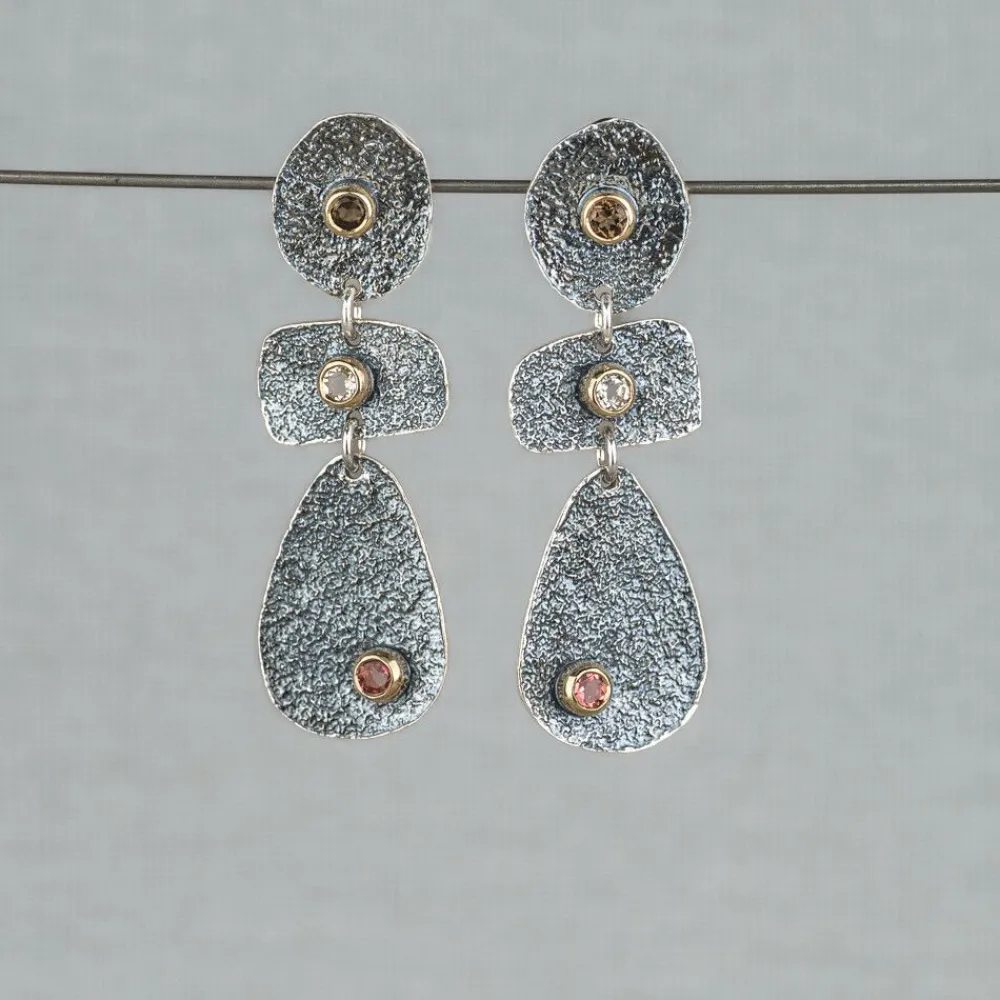 Jéh Jewels Touch Of Gold | Lang Ohrstecker-Ohrstecker Azteken + Edelsteine + 10 Karat