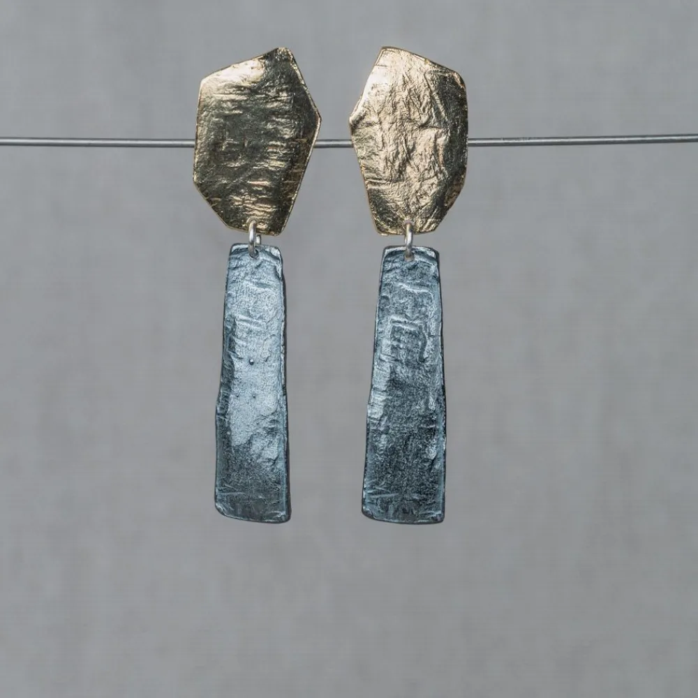 Jéh Jewels Touch Of Gold | Lang Ohrstecker-Ohrstecker Puppe Silber Oxy + vergoldet