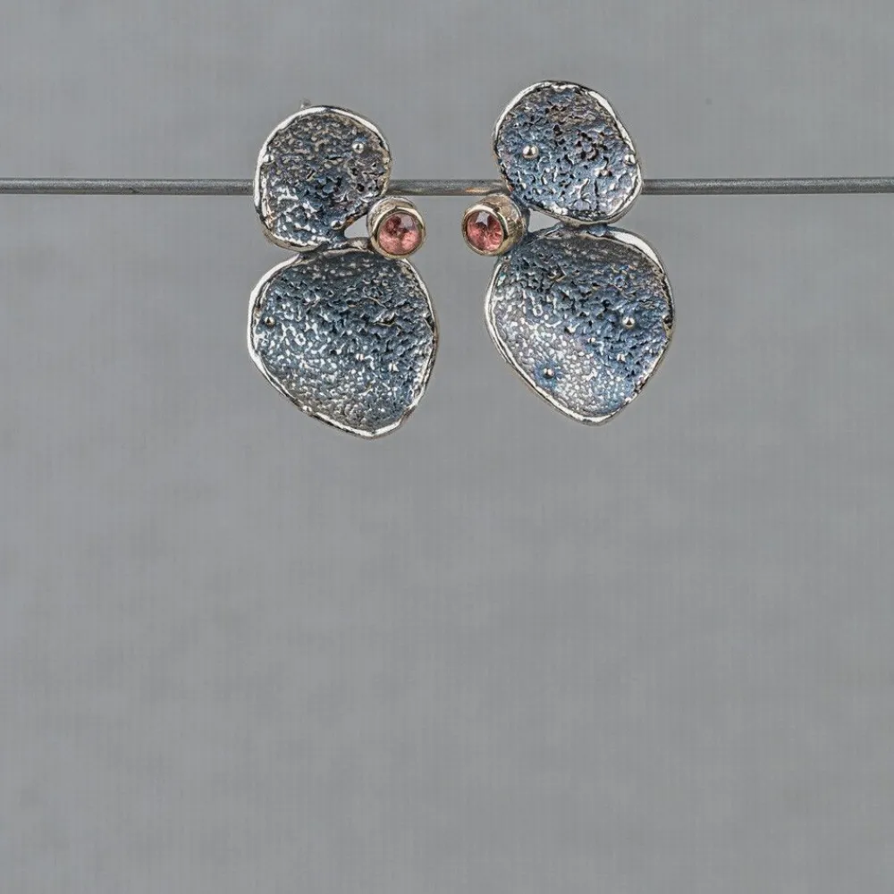 Jéh Jewels Touch Of Gold | Lang Ohrstecker-Ohrstecker Silber Oxy Aztec Flutter + 10K + Turmalin