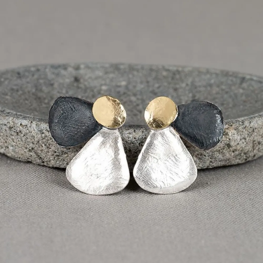 Jéh Jewels Touch Of Gold | Lang Ohrstecker-Ohrstecker Silber, Oxy, vergoldetes Mill