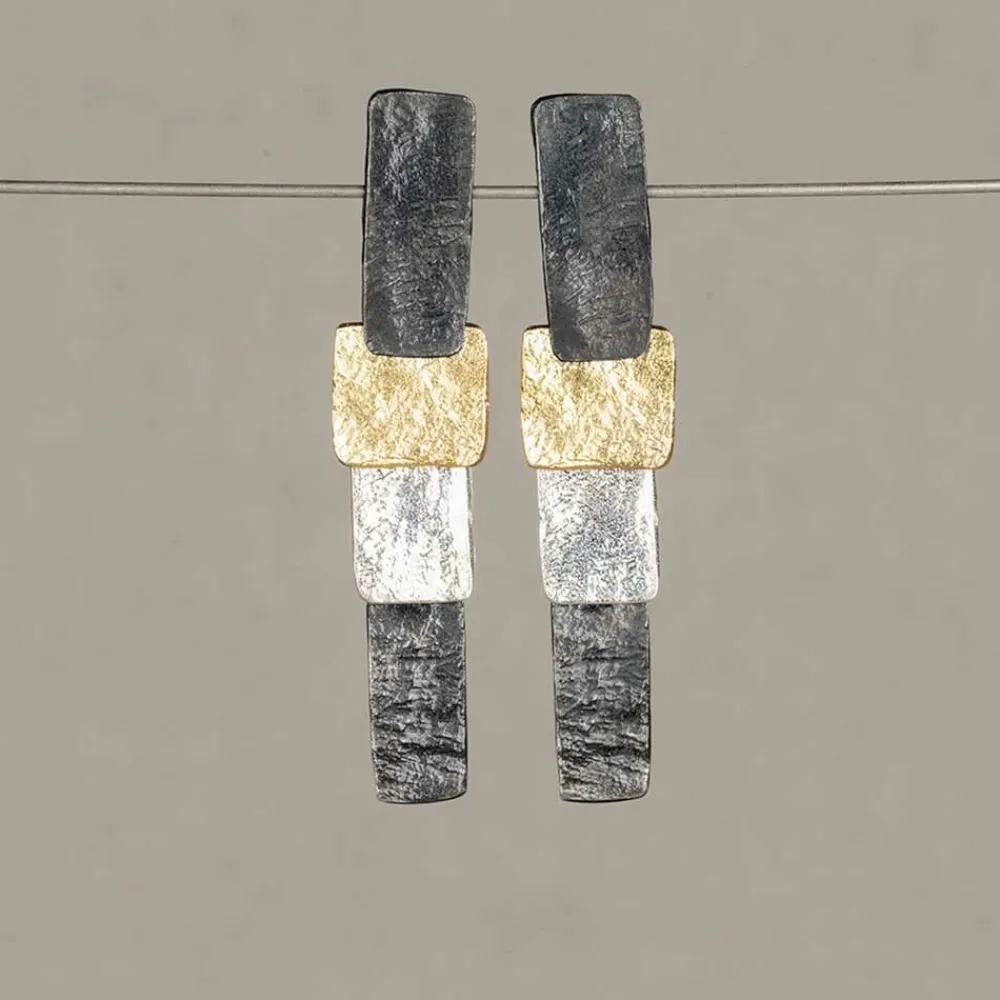Jéh Jewels Touch Of Gold | Lang Ohrstecker-Ohrstecker Silber, Oxy, vergoldete Falle