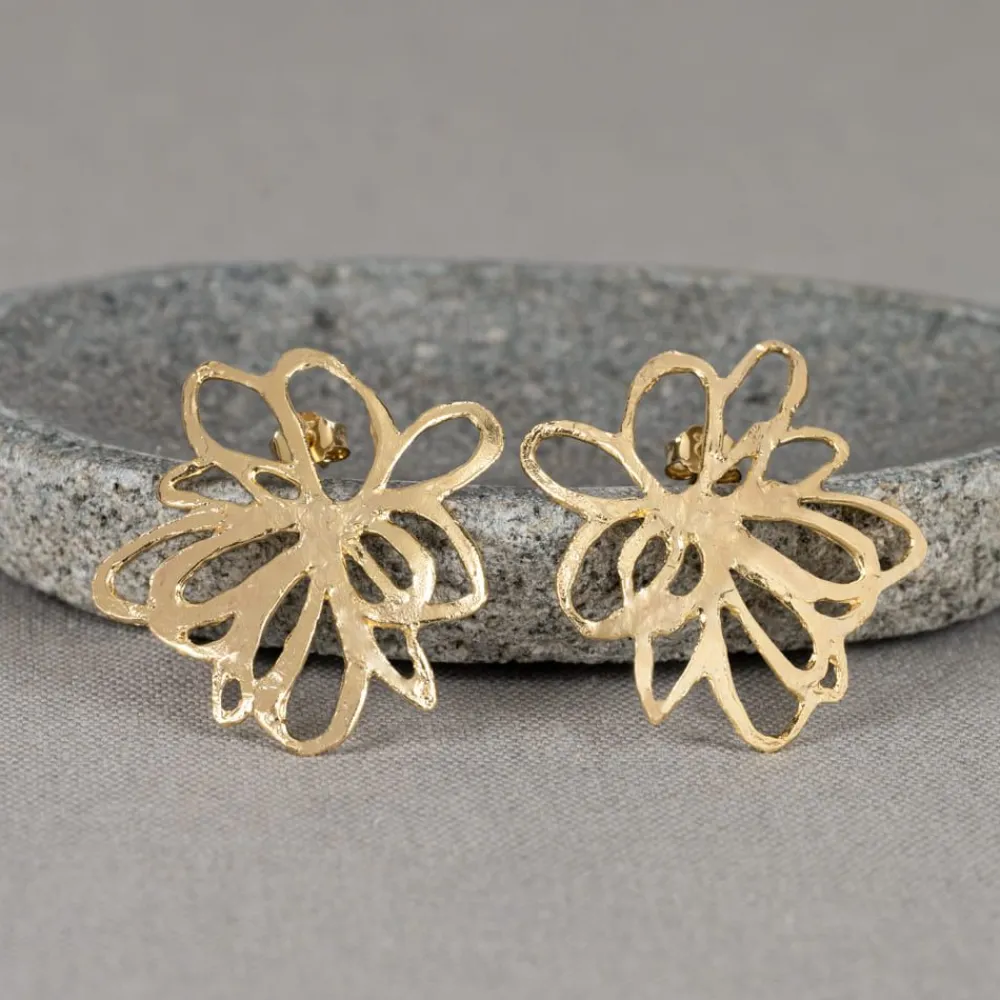 Jéh Jewels Touch Of Gold | Lang Ohrstecker-Ohrstecker Silber vergoldet große Blume