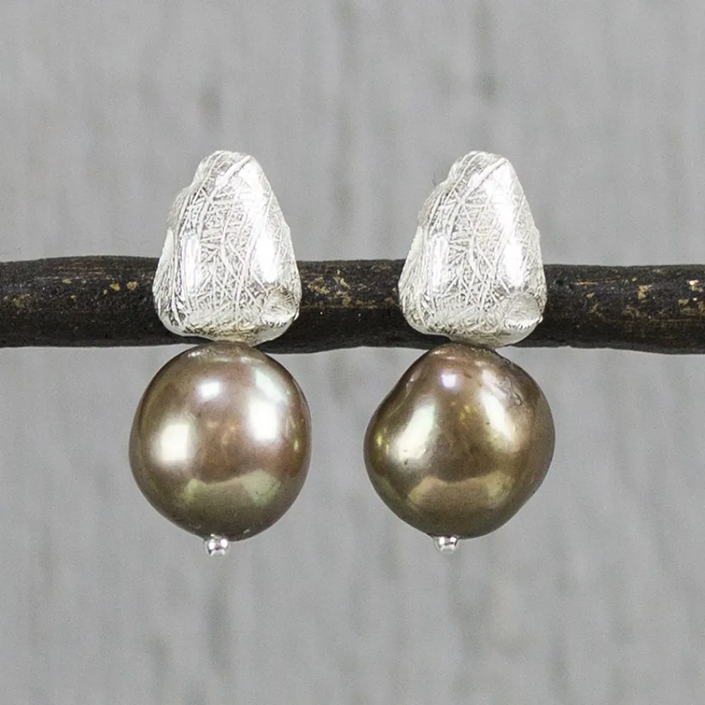 Jéh Jewels Pearls | Edelsteine-Ohrstecker silber weiß + braune Perle