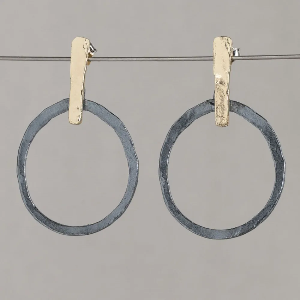 Jéh Jewels Touch Of Gold | Lang Ohrstecker-Ohrstecker Silberbarren mit offenem Kreis