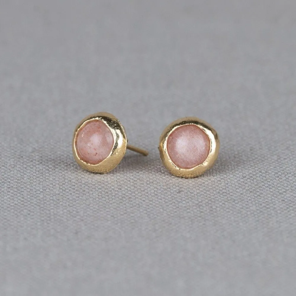 Jéh Jewels Touch Of Gold | Edelsteine-Ohrstecker versilbert + rosa Mondstein