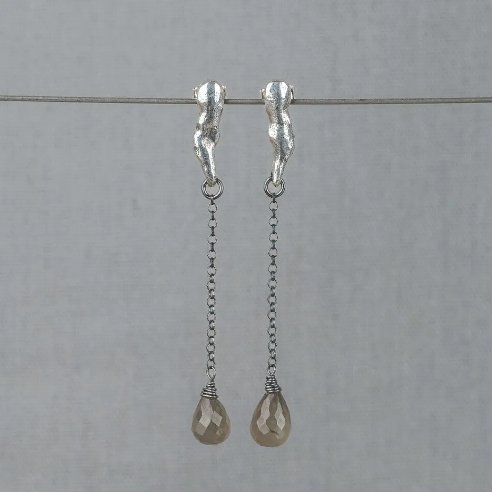 Jéh Jewels Silver | Lang Ohrstecker-Ohrstecker zierlich lang Silber + Grauer Mondstein