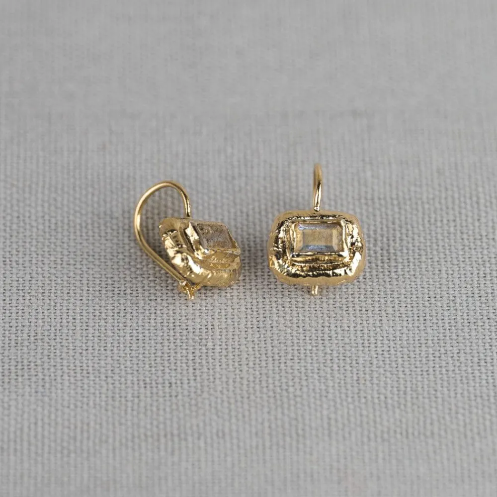 Jéh Jewels Touch Of Gold | Ohrhänger-Rechteckiger Ohrring + Labradorit