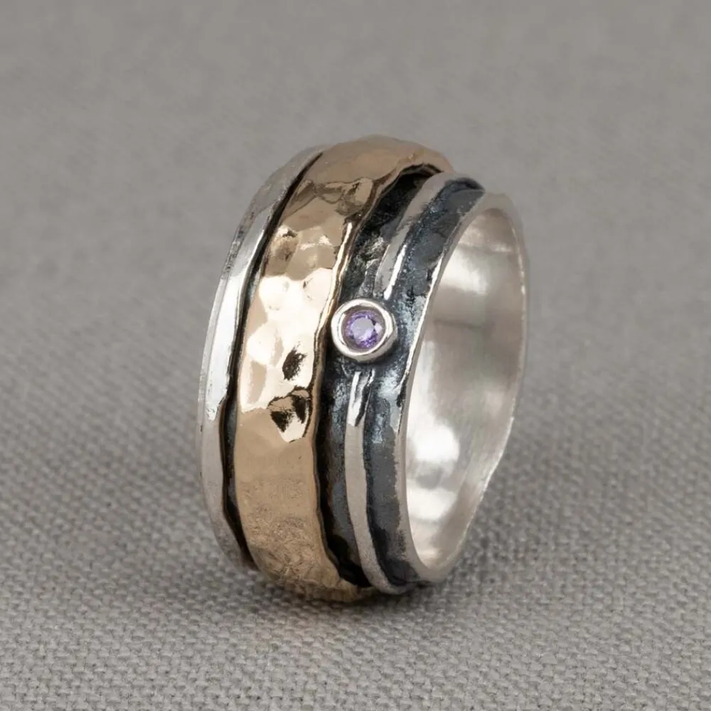 Jéh Jewels Touch Of Gold | Spinning-Ring Goldfilled + Silber mit Amethyst