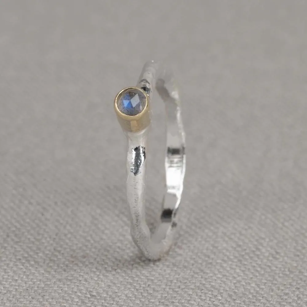 Jéh Jewels Mix & Match & 9 Carat | Edelsteine-Ring Silber + 9 Karat + Käfer Labradorit